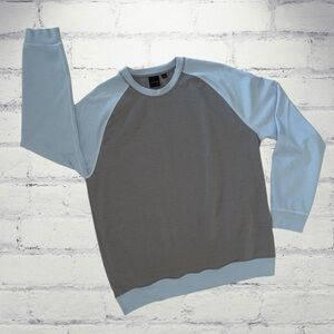 Dunning Men’s Long Sleeve Colorblock Crewneck Sweater Large Gray Blue